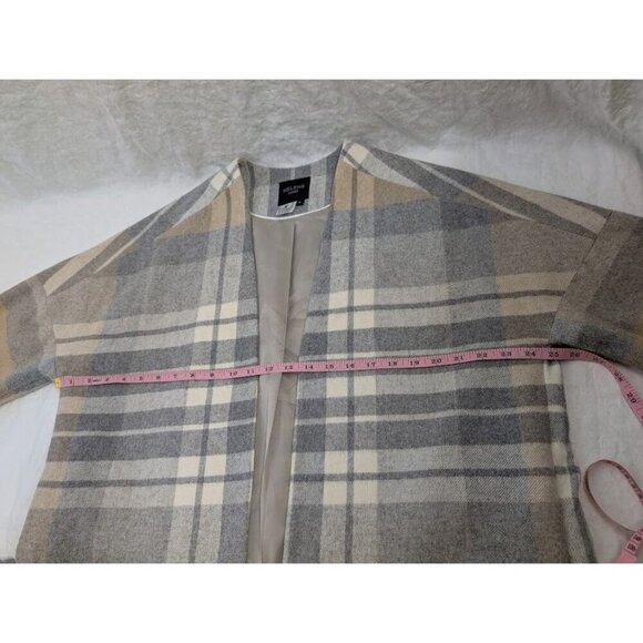 Helene London women's size Large plaid wool blend jacket with fringe neutral - Picture 10 of 11